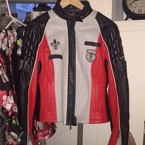 Women's Red, White & Black Motorcycle Style Leather Jacket